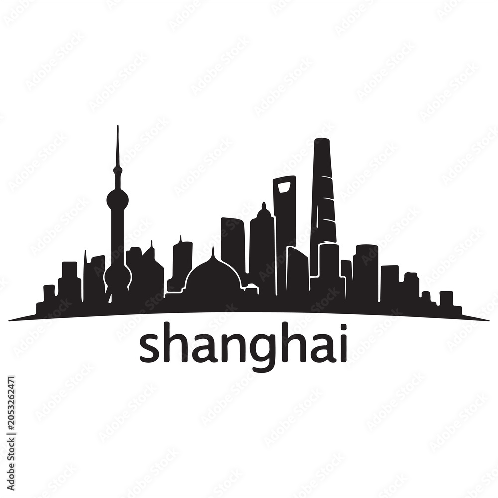 Obraz premium Silhouette skyline of shanghai’s iconic buildings
