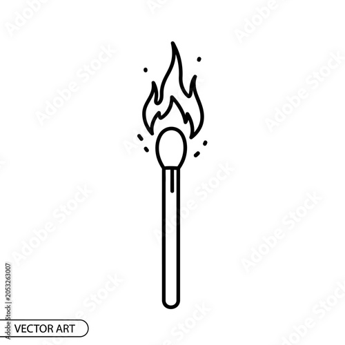 Burning Match Icon Minimalist Monoline Vector Illustration