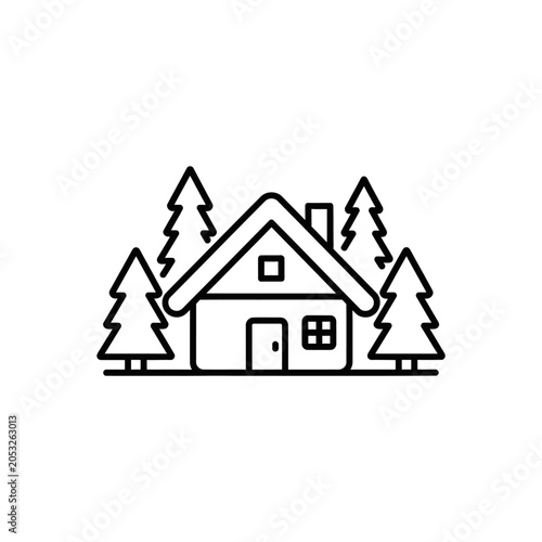 Cabin in the Woods Icon Minimalist Monoline Vector Art for Design Projects