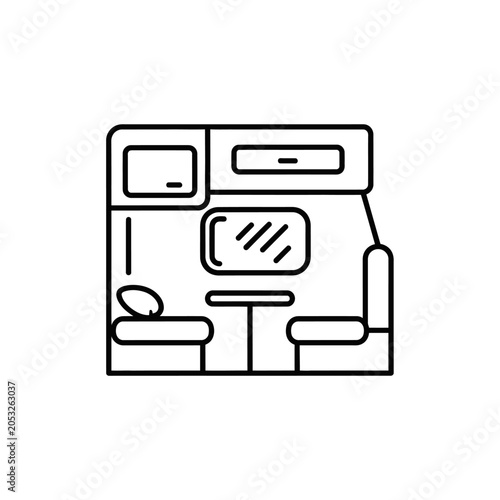 Campervan Interior Icon Illustration in Minimalist Monoline Style