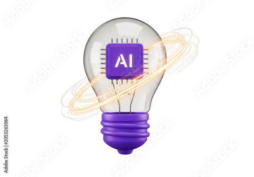 3d icon of a light bulb with an ai chip inside, symbolizing innovation and artificial intelligence isolated on transparent background