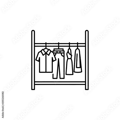 Wardrobe Rack Icon with Clothing Minimalist Monoline Vector Illustration