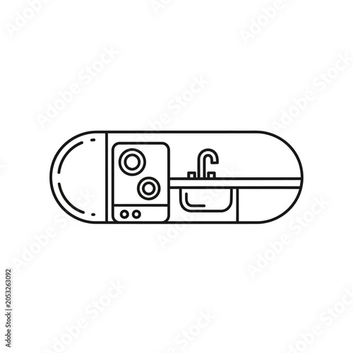 Minimalist Capsule Kitchen Icon in Monoline Style for Design and Illustration