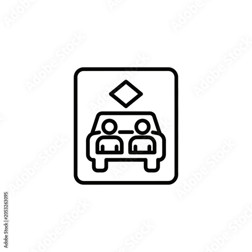Carpool Lane Sign Icon with Minimalist Monoline Vector Illustration