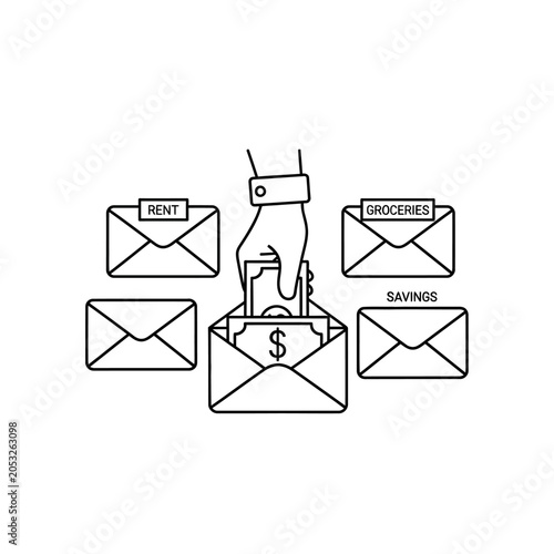 Icon Illustration of Cash Stuffing Budgeting Envelopes and Money