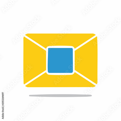 Yellow envelope with blue square icon