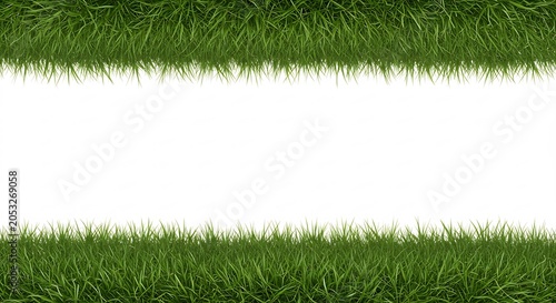 Lush green grass borders cleanly frame a pristine white space creating a natural fresh aesthetic. AI Generated