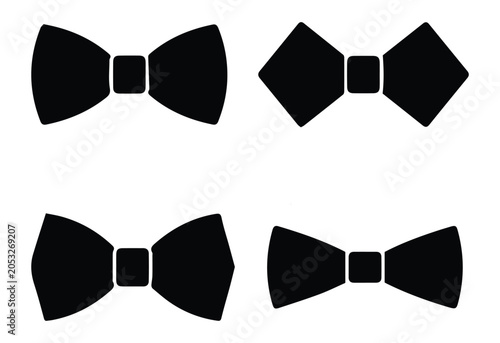 Photos Bow tie types set — classic, diamond, batwing, slim bow tie pipe icon Silhouette