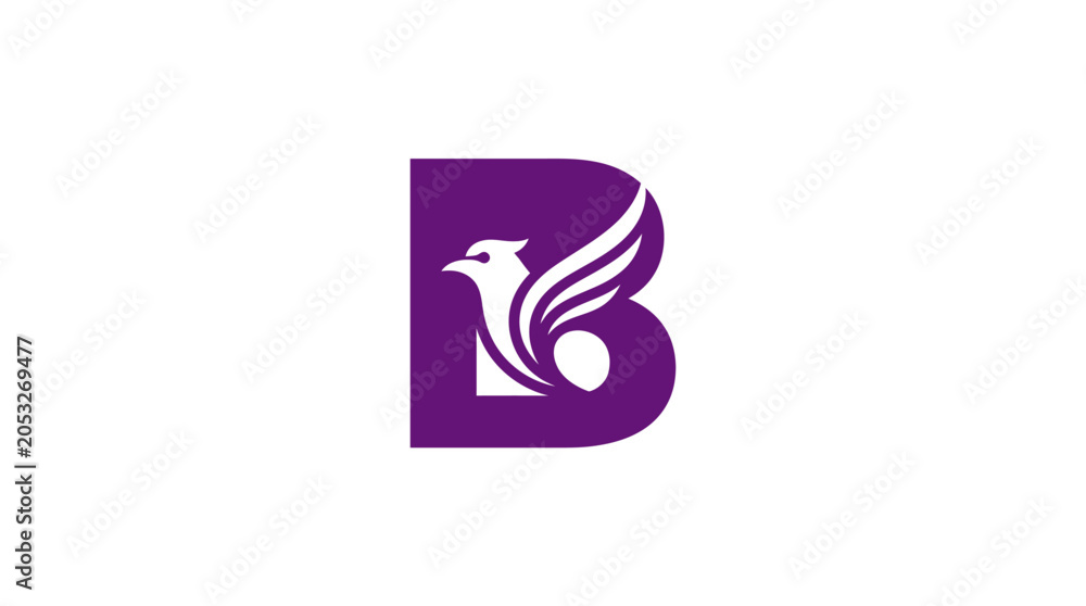 Fototapeta premium Letter B merged with flying bird wing profile.