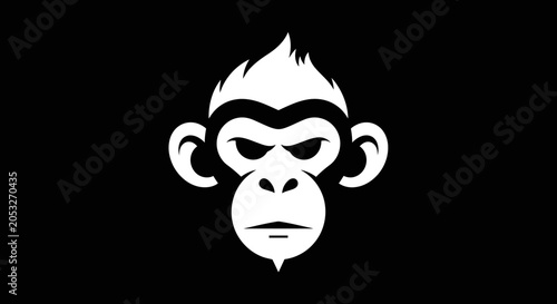 Canvas Print Black and white stylized monkey face logo with expressive features and sharp
hai