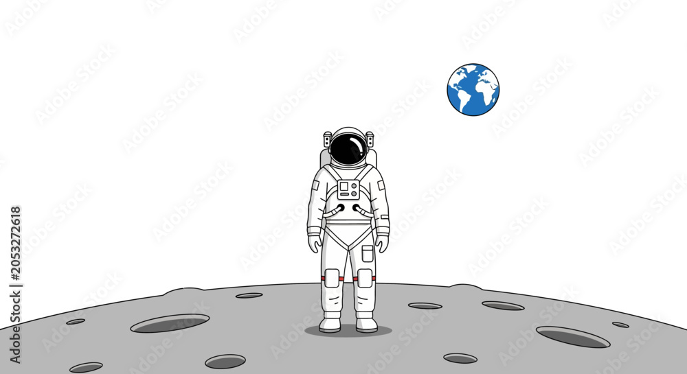 Naklejka premium Astronaut standing on the moon surface.