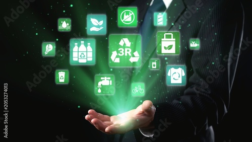 Картината върху платно Reuse, reduce, and recycle form the 3R concept that supports sustainability