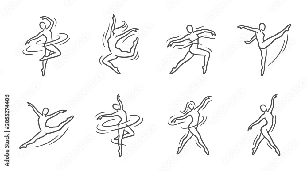 Fototapeta premium Elegant Dance Poses: Dynamic Line Art Collection of Ballet Dancers