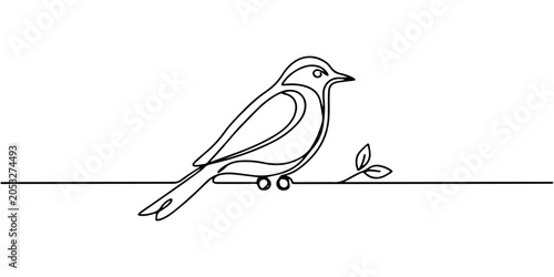 Принти на полотні bird perched continuous one line drawing, Bird perched on wire in continuous lin