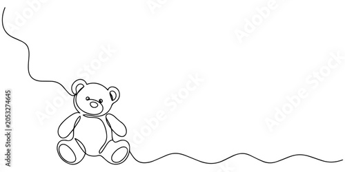 Foto teddy bear continuous one line drawing, One continuous line drawing of Teddy bear