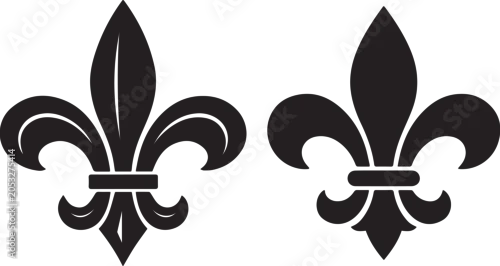 Fototapeta na wymiar Black fleur de lis symbol with white outline on plain background Vector