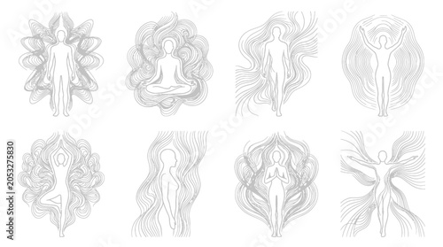 Abstract Human Energy Figures: Yoga, Meditation, Aura, Spirituality, Wellness