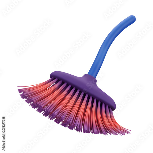 3D render of a colorful broom with a blue handle