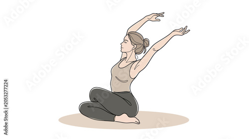 Young woman in yoga pose, meditation, graceful movement, healthy lifestyle, serene expression