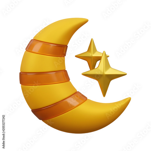 3D Render of a Crescent Moon with Stars