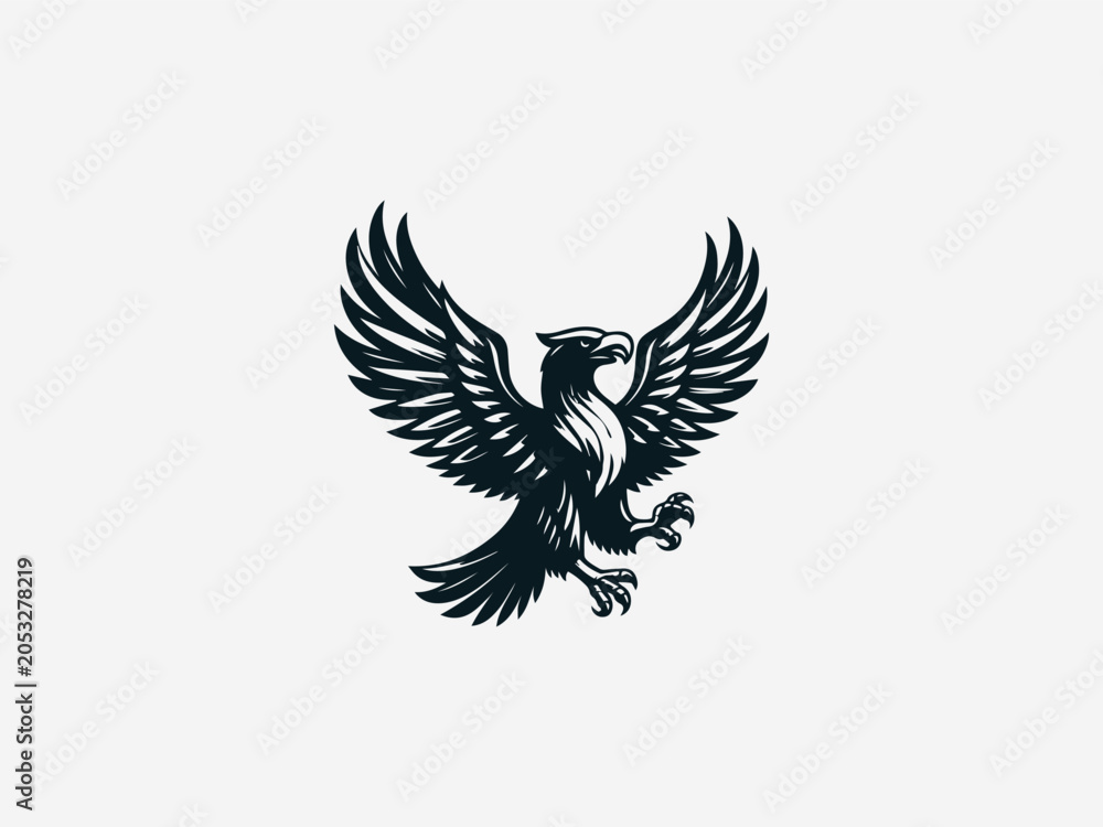 Obraz premium Heraldry Eagle Proud Bird black vector logo illustration on white background