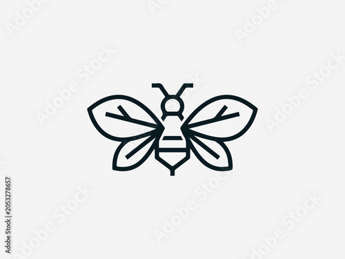 Bee Leaf Monoline Geometric black vector logo illustration on white background