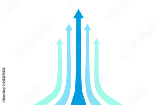 Foto Blue upward arrows abstract business background with copy space / 上昇する青い矢印のビジネス背