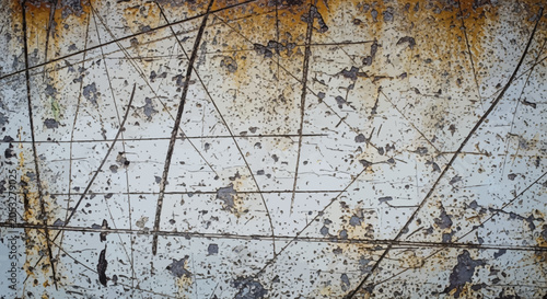 Weathered industrial scratched metal surface with rust and grunge texture for background design elements