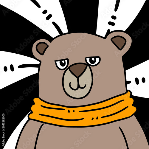 cartoon bear in the hat of scarf with big smile