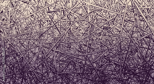 Abstract chaotic background of intersecting straight lines with a dark purple and cream gradient texture
