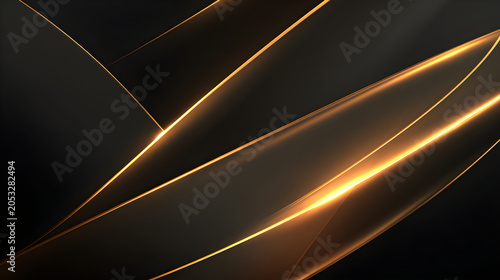 Abstract luxury background with smooth golden waves and dark geometric shapes