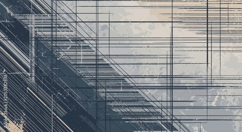Abstract Geometric Composition Featuring Intersecting Thin Dark Lines Over a Muted Textured Background for Sophisticated Digital Art