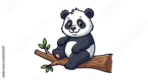 Bild auf Leinwand Cute Panda Sitting on Tree Branch.