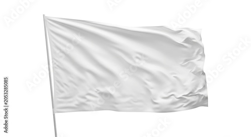 A white flag with a smooth texture is waving on a thin pole