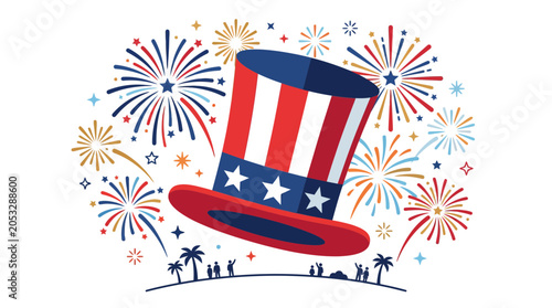 Φωτογραφία Uncle Sam Hat Fireworks Celebration USA Independence Day