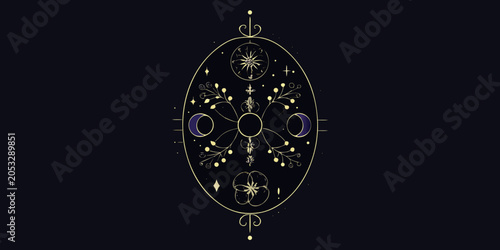 Foto Celestial Geometry Pattern With Gold Lines And Circular Elements