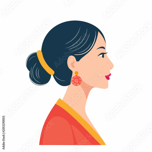 Profile of a Woman with Dark Hair and Red Earrings