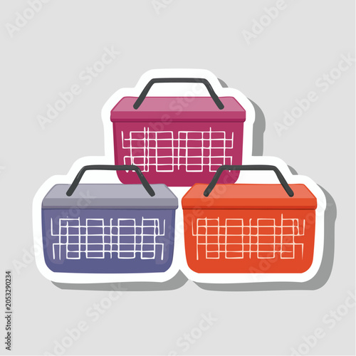 Three colorful shopping baskets