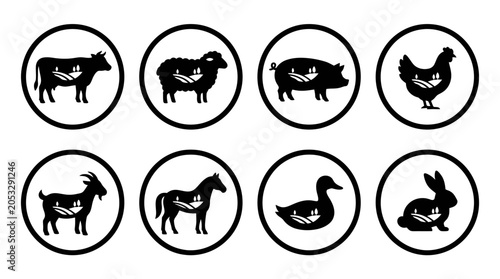 Canvastavla Farm Animal Icons: Cow, Sheep, Pig, Chicken, Goat, Horse, Duck, Rabbit