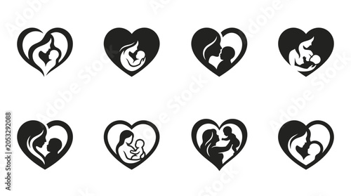 Photos Motherhood Heart Icons: Family Love Silhouette Collection