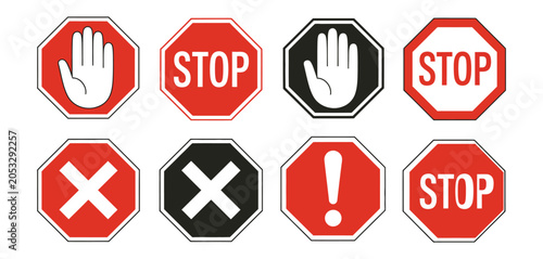 Stop Red Sign Icon vector minimal warning symbol with white hand do not enter prohibition traffic safety restriction concept for access control graphics