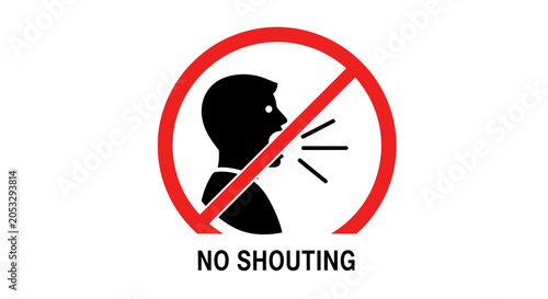 Cuadro en lienzo No Shouting Sign Icon Silhouette of Person Speaking Loudly with Red Prohibition