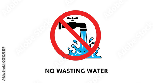 Schilderij op canvas No Wasting Water Symbol with Flowing Tap and Splashes