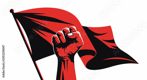 Bild auf Leinwand Revolutionary Fist Holding Red Flag