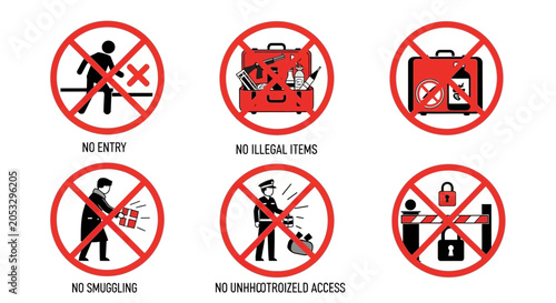 Φωτογραφία Security Warning Signs: No Entry, Illegal Items, Smuggling, Unauthorized Access