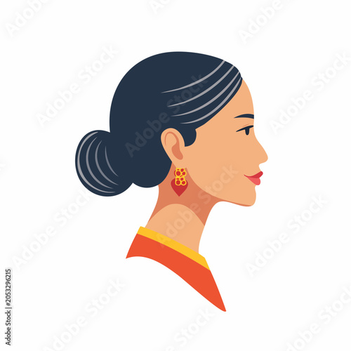Profile Portrait of a Woman with Dark Hair and Red Earrings