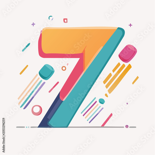 Stylized Number 7 with Abstract Geometric Shapes and Lines