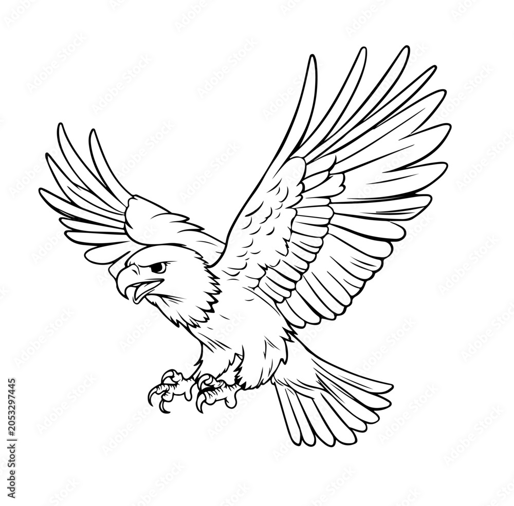 Fototapeta premium Eagle Mascot Logo Vector Illustration Line Art