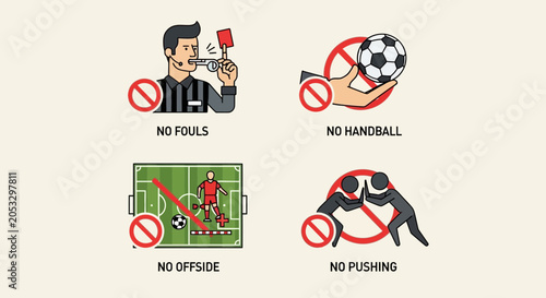 Fotografi Soccer Rules Infographic: No Fouls, Handball, Offside, Pushing