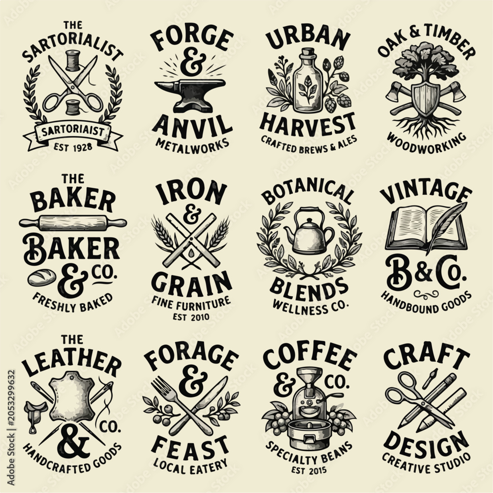 Fototapeta premium Rustic hand drawn business logos